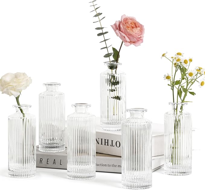 ComSaf Glass Small Bud Vases in Bulk 6 Pcs 5.2 Inch, Mini Bouquet Display by ComSaf