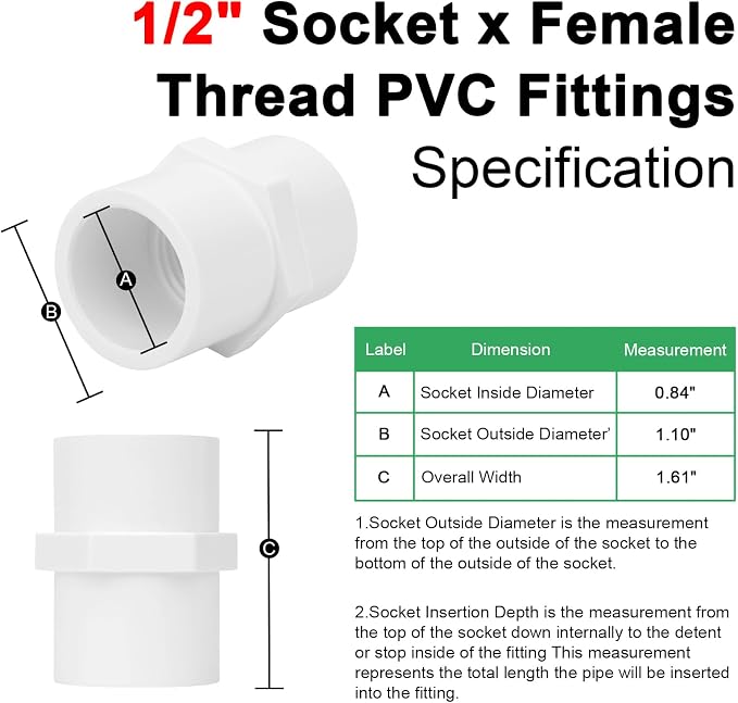 12Pack 1/2 Inch PVC Female Thread Adapter Pipe Fittings, 2-Way PVC Pipe - Image 2