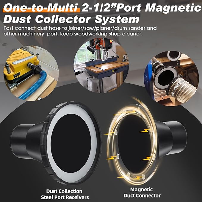 2-1/2 Inch Magnetic Dust Collection Connector w/ 2.5”Dust Control Flex Cuff | - Image 4