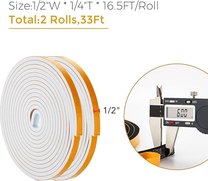 Ravinte Weather Stripping Door Seal, 1/2 x 1/4 Adhesive Foam Tape, 33 FT | - Image 3