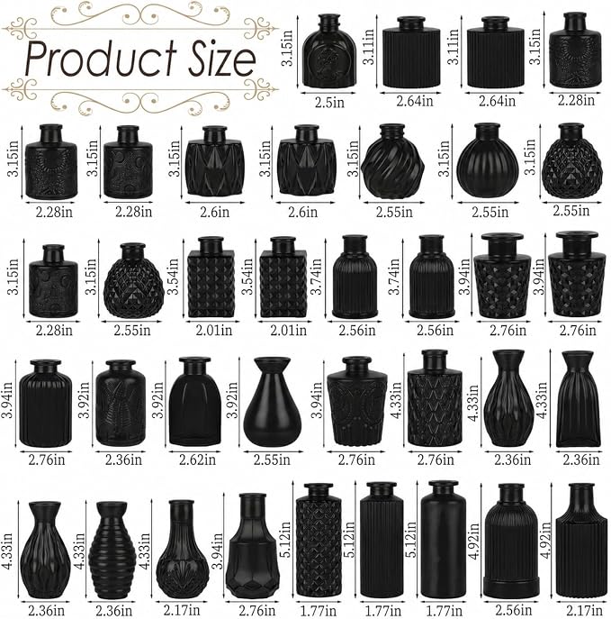 UPBUD Black Glass Bud Vases Set of 36, Mini Flower Vase - Image 4