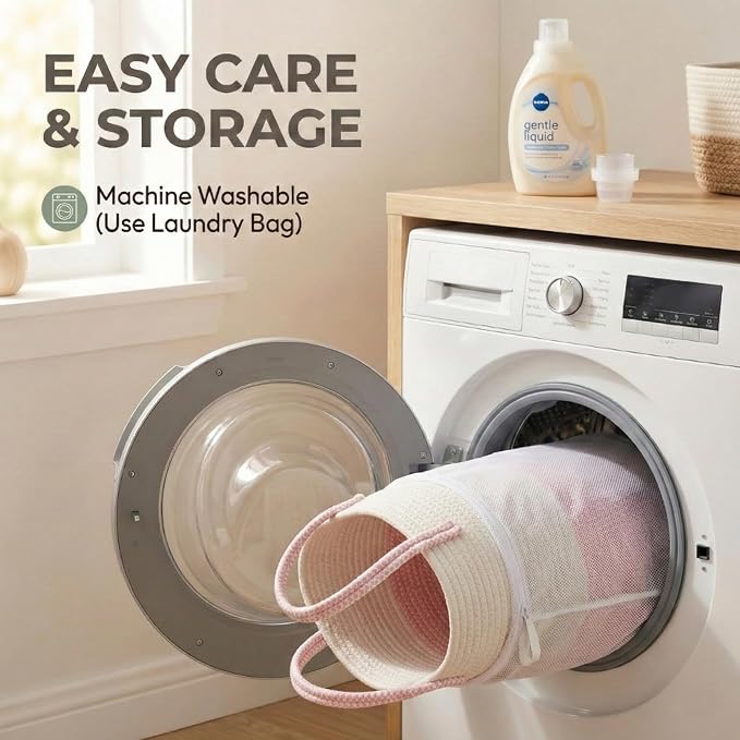 JMvicyroam 65L Extra Large Machine Washable Cotton Rope Blanket Basket | - Image 4