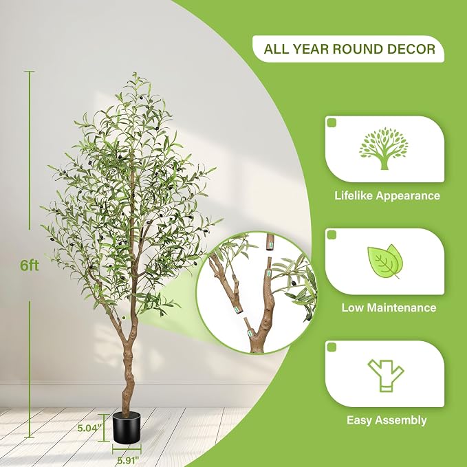 FEELEAD 6FT Faux Olive Tree - Image 2