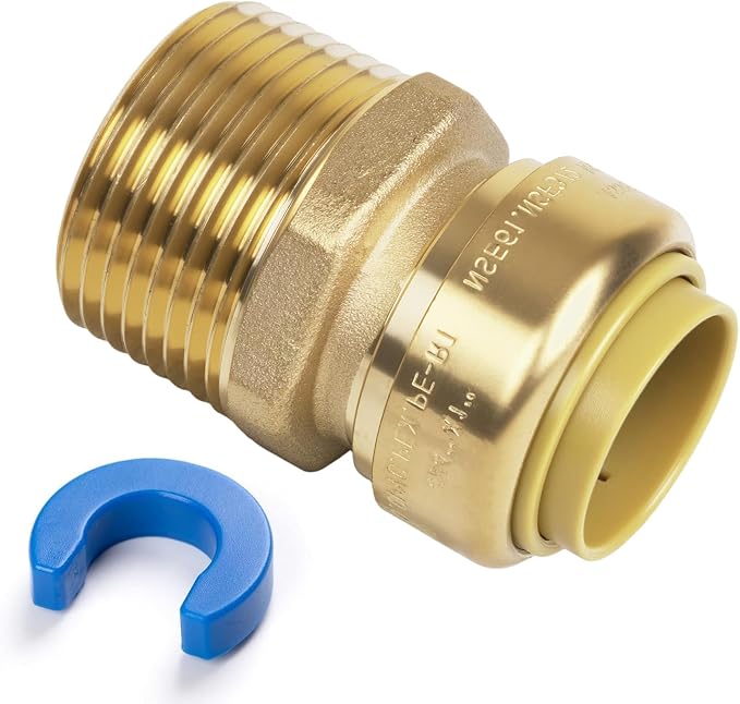 3/4" PTC to 1" NPT Male Reducing Adapter Push-Fit, Push to Connect Brass by KAINGA