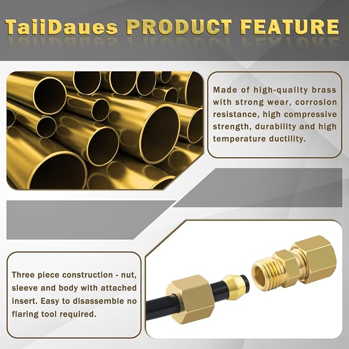 46pcs Brass Compression Tube Pipe Fittings Assortment Kit, 1/8" 3/16" 1/4" - Image 3