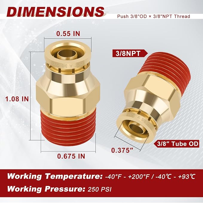 DOT Approved Male Straight Brass Union 3/8" Tube x 3/8" NPT, Quick Connect Union - Image 5