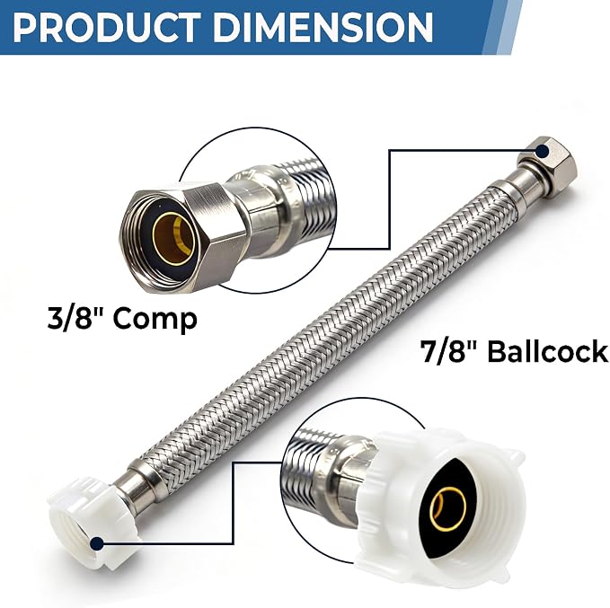 TTFLEX 12" Toilet Hose Kit 3/8" COMP x 7/8" BC Add 1/2" Push Shut Off Valve | - Image 6