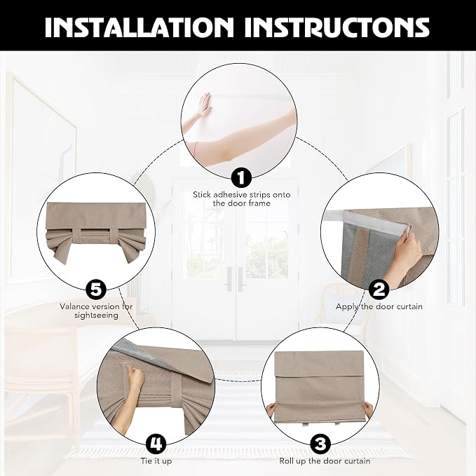 RYB HOME Linen Door Curtain 100% Blackout French Door Blinds - Image 5