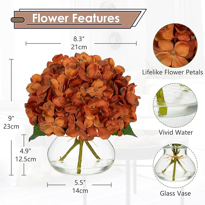 Hollyone Dark Orange Fall Hydrangea Artificial Flowers - Image 2