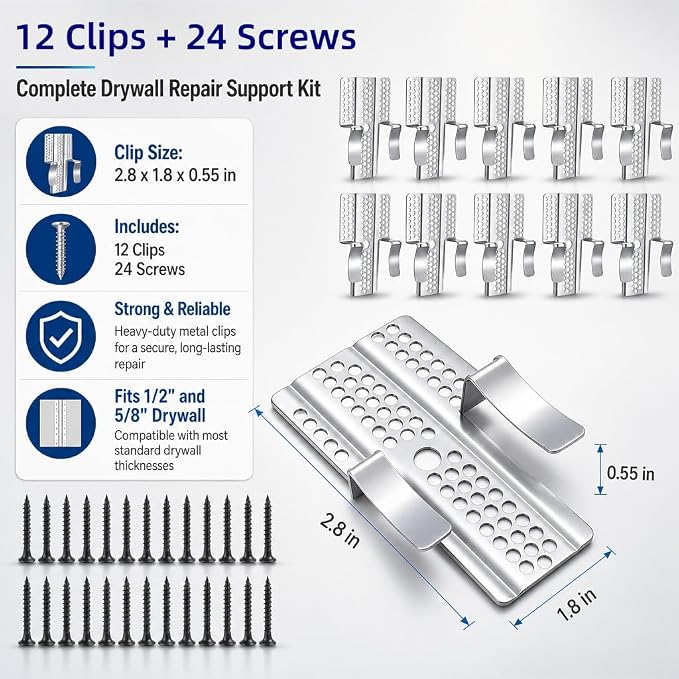 12 Pack Drywall Repair Clips, Heavy Duty Drywall Clips - Image 2