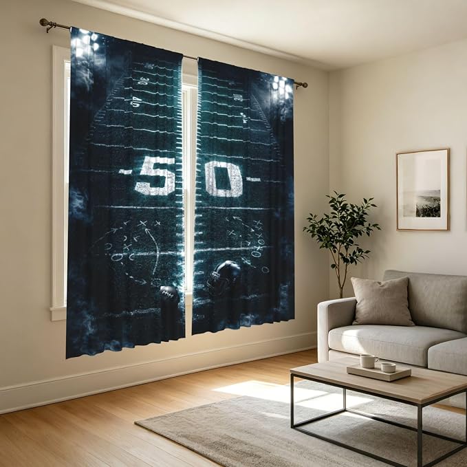 Football Night Art Floral Window Curtains 2 Panels Set, 52 X 84 Inch Polyester - Image 7