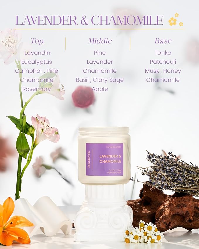 M&SENSE Lavender Candles, Large 11.6oz Natural Soy Wax, 70-Hour | Non Toxic - Image 2