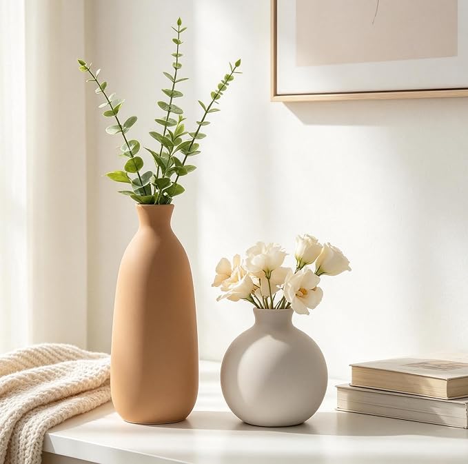 Modern Ceramic Vase Set of 5, Vases Home Decor Rustic Farmhouse Decorative | - Image 7