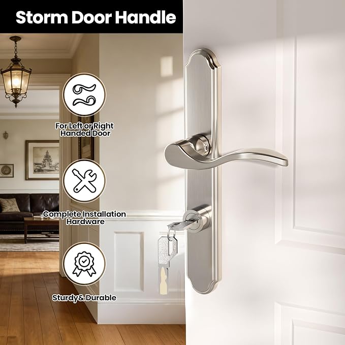 Storm Door Handle Complete Set, Mortise Keyed Lever Mount Latch withDeadbolt | - Image 6