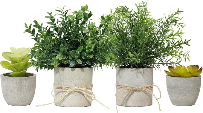 4 Pack Small Fake Plants in Pulp Pot by Decorateyouridealhomewithease