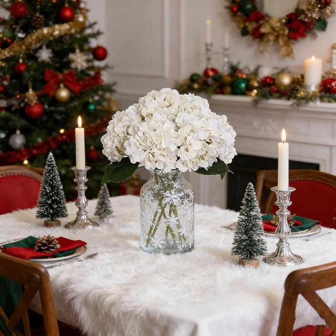 Kimura's Cabin 6pcs White Hydrangea Artificial Flowers Silk Fake Hydrangeas | - Image 8
