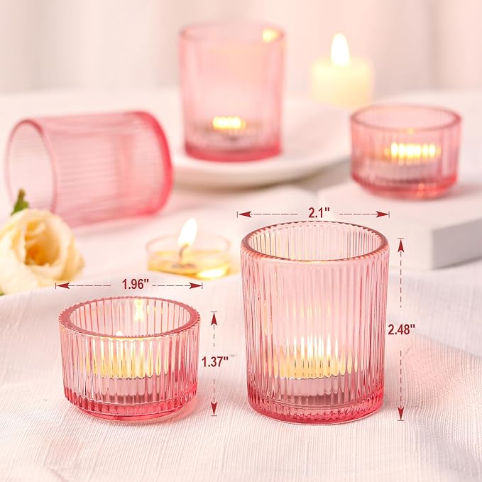 NITIME 20pcs Assorted Ribbed Pink Votive Candle Holders, Tealight Candle Holder - Image 2