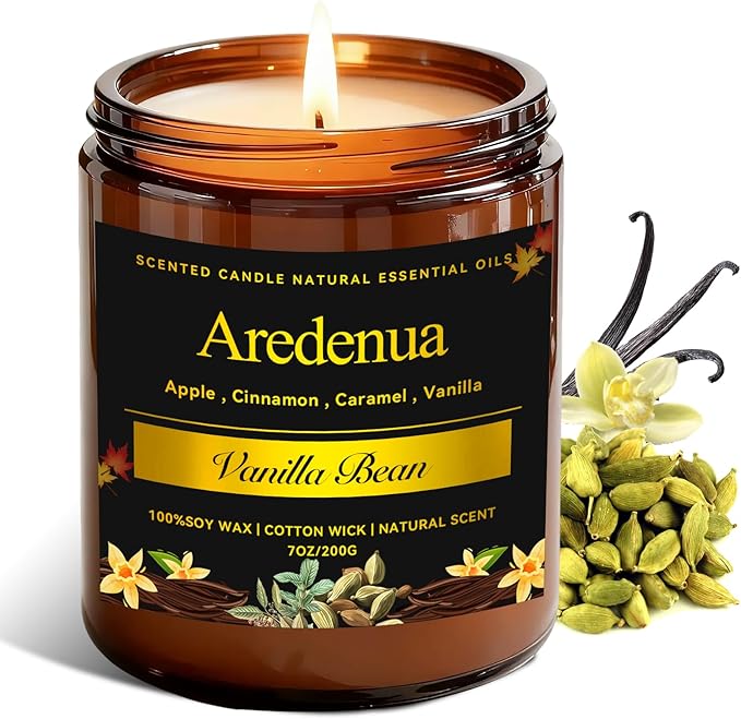 Vanilla Bean Odor Eliminating Candles, 7 oz Soy Scented Candle | Eliminates 95% by Aredenua-StartJourneyThroughScent