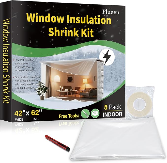 Window Insulation Kit for Winter, Plastic Shrink Film & Strong Tape, Indoor by Flueen