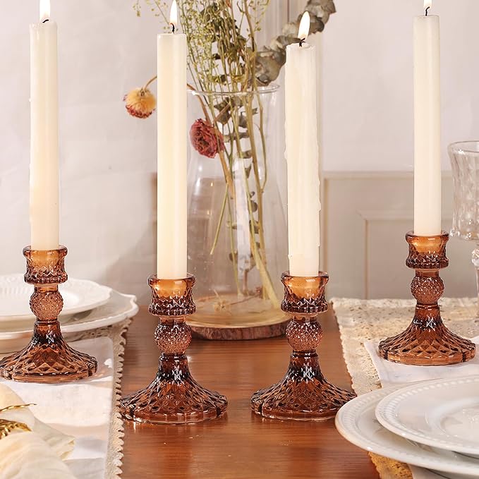 12Pcs Amber Candlestick Holders Set- 4" H Taper Candle Holders Bulk, Glass - Image 7