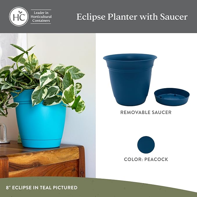 The HC Companies Eclipse Round Planter Pot, 6 Inch, Attached Saucer, Drainage - Image 2