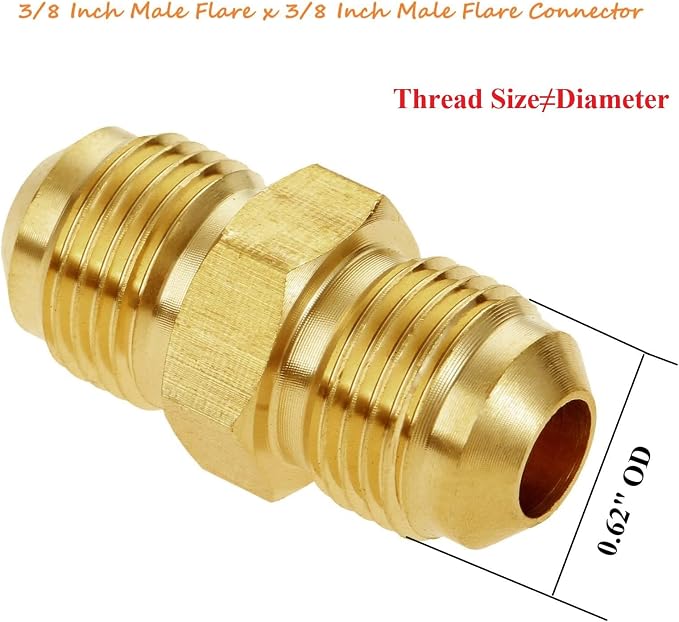 2pcs Brass Flared Tube Couples Pipe Fitting Half Union Gas Adapter 3/8 Inch - Image 3
