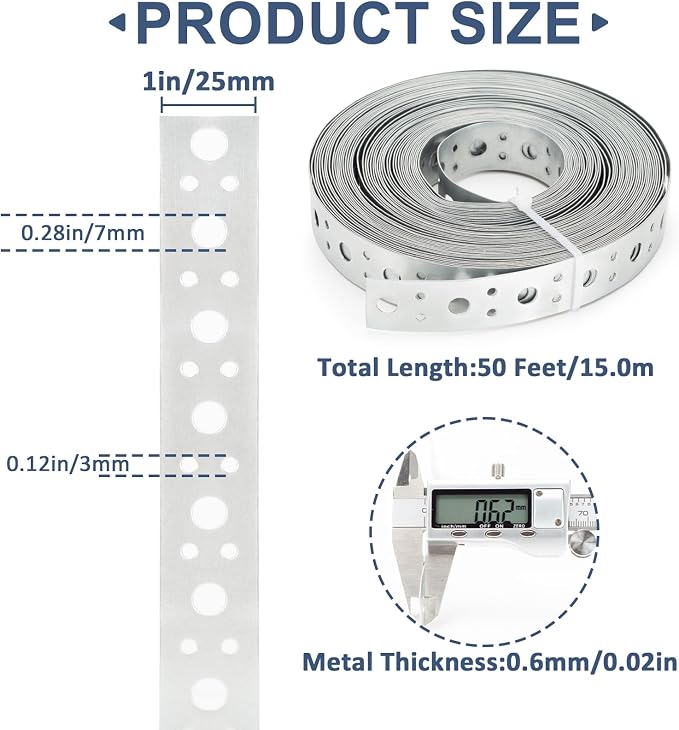 Galvanized Metal Strap 1-Inch x 50Feet, 23-Gauge Pipe Hanger Strap Metal - Image 2