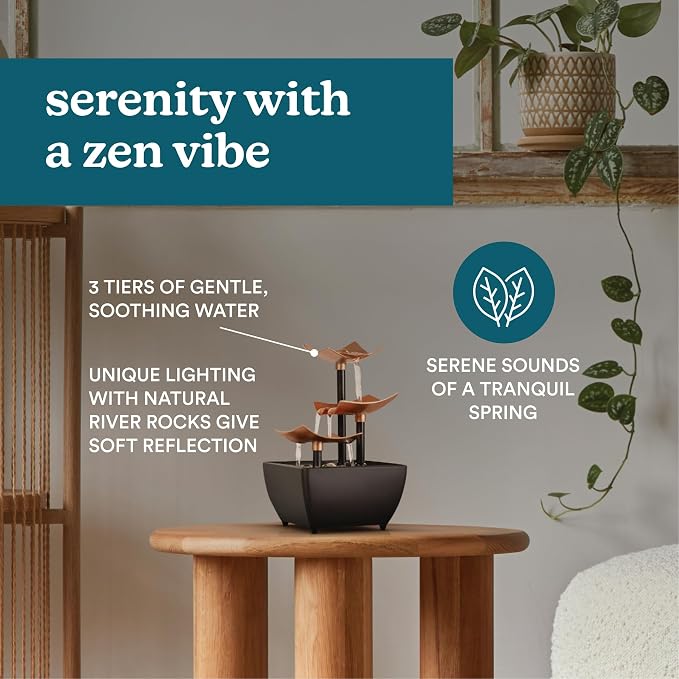 Homedics Tabletop Water Fountain, 3 Tier Indoor Waterfall Fountain | - Image 4