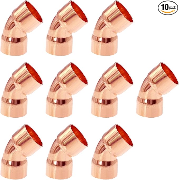 10 Pack 1/2" C x C Copper 45 Degree Elbow, Sweat Solder Pipe Fitting | Premium by BesNPT