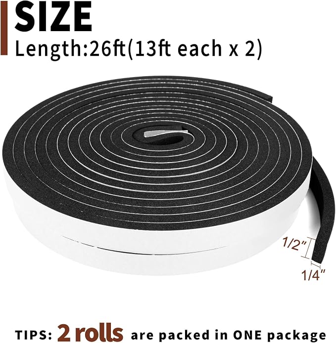 Yotache Foam Strips with Adhesive 1/2" x1/4", Total 26 Ft | Neoprene Weather - Image 4