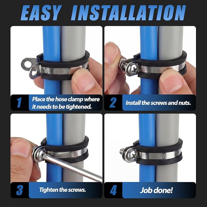 50 Pcs 3/8 Inch Cable Clamps Stainless Steel Pipe Clamps Holder Rubber Coated - Image 5