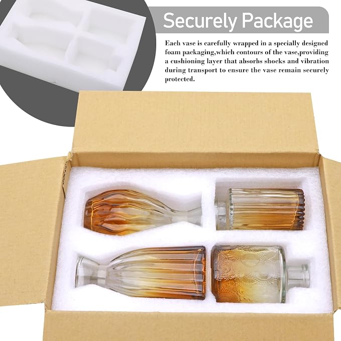 Glass Bud Vases Set of 4, Small Brown Flower Vases - Image 7
