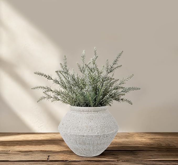 Briful Rustic Ceramic Vase 6'' Decorative Farmhouse Table Vase, Off White | by Briful