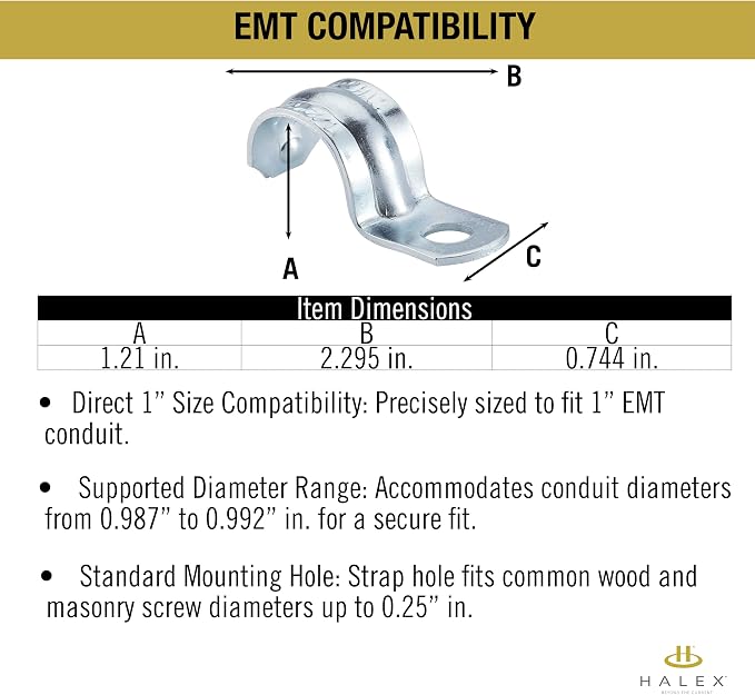 Halex 1 in. EMT Conduit Strap, One Hole, Galvanized Steel, Electrical metallic - Image 2