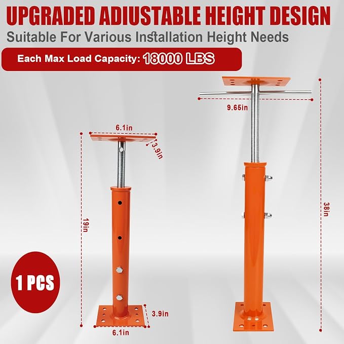 1 Pack 19-38 in Adjustable House Floor Jack, 000 lb Capacity | Built-In Rod - Image 2