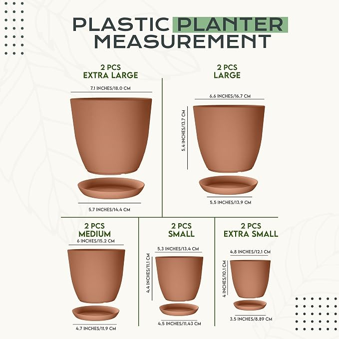 Plant Pots Indoor with Drainage 10 Pack Multi-Size Planters Set Terracotta | - Image 2