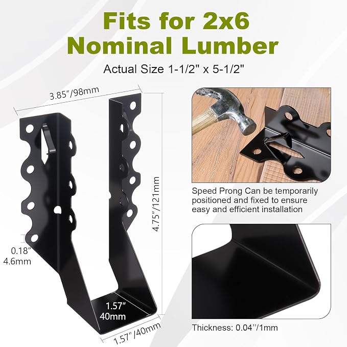 50 Pcs 2x8 Joist Hangers, 20 Gauge Face Mount Rafter Brackets - Image 2