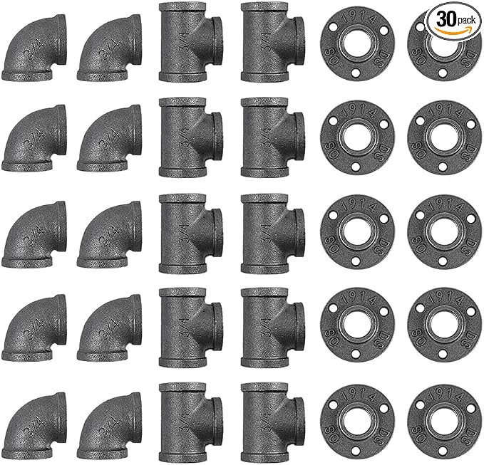 30 Pack 3/4 Inch Cast Iron Pipe Fittings by NIUBIDINDUSTRIALFURNITUR
