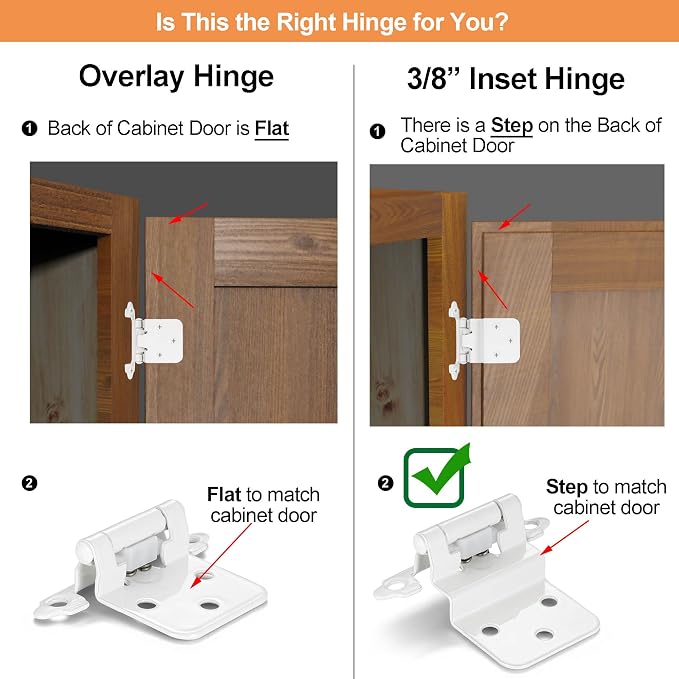 White Cabinet Hinges, 3/8” Inset, 4 Pack | - Image 4
