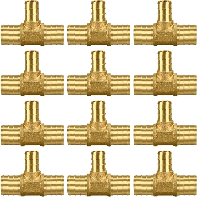 12 Pack 3/4" × 3/4" × 1/2" Brass PEX TEE Fittings | by PXZBLG