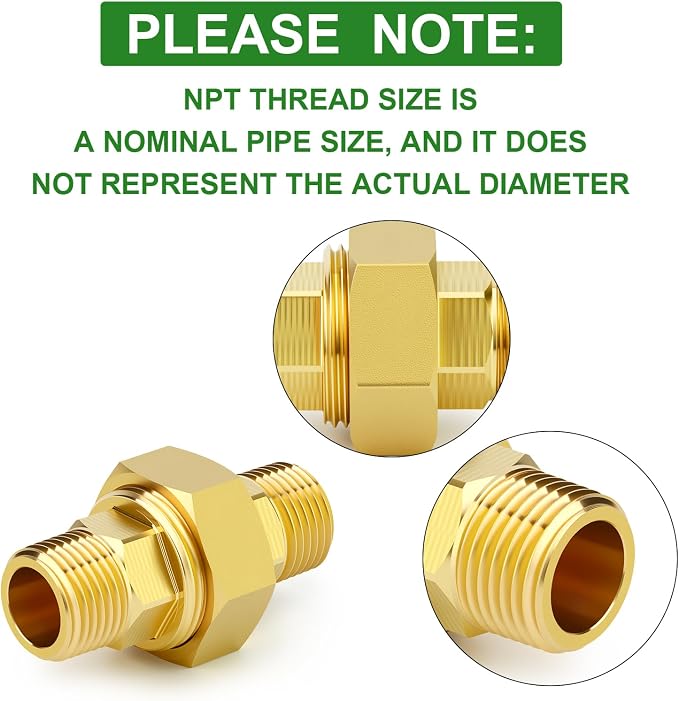 2PCS Brass Union，3/8" NPT Male x 3/8" NPT Male Brass Pipe Fitting - Image 3