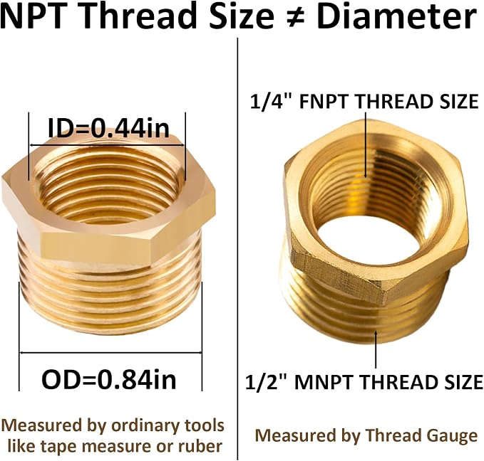 Brass Pipe Fitting Reducer Hex Bushing 1/2 NPT Male x 1/4 NPT Female Adapter - Image 4