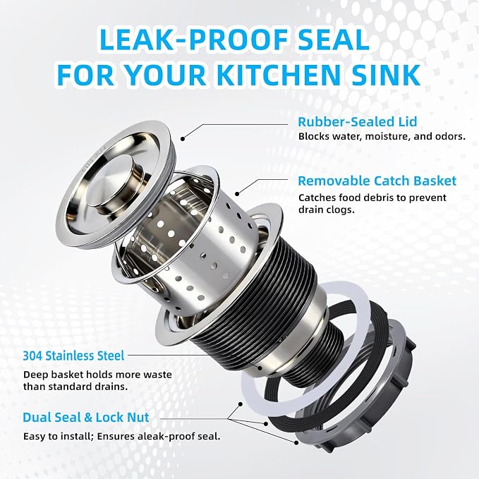 Kitchen Sink Drain Assembly, Stainless Steel Removable Deep Sink Strainer Basket - Image 4