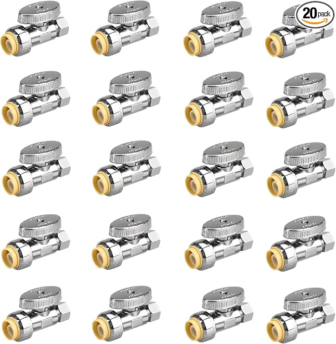 20pcs Straight Stop Valve, 1/2" PTC Input, 3/8" OD Compression Output | by PXZBLG