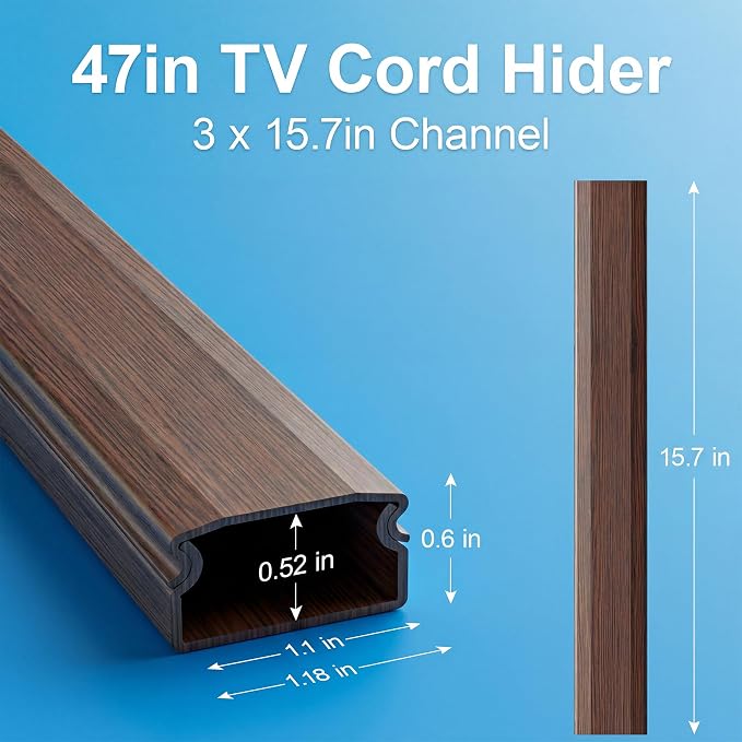 Yecaye TV Cord Hider, 42in Cord Cover Wall Mounted, W1.18in H0.6in, Cherry | - Image 3
