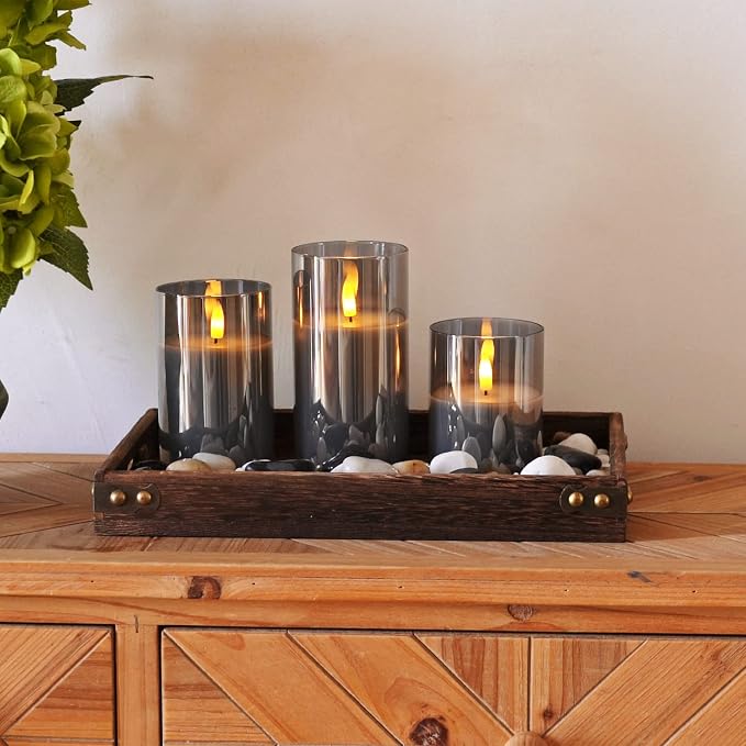Homemory Grey Glass Flameless Candles, Real Wax, Remote Timer, 3 Pack | - Image 5