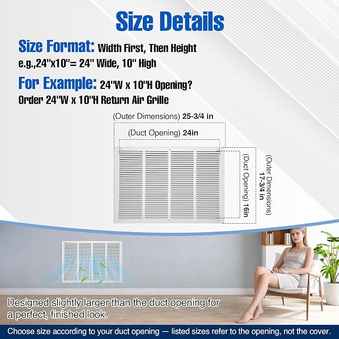 Fancat 24x16 Duct Opening | Steel Return Air Grille | Vent Cover Grill - Image 4