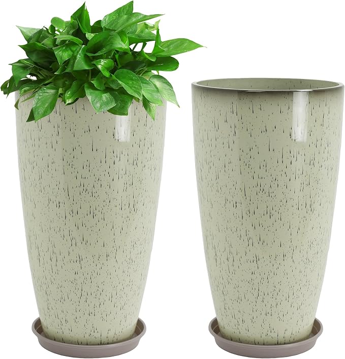 Neoaider Set of 2 Tall Planter, 21 inch Large Plastic Planter, Drip Glaze | by Neoaider