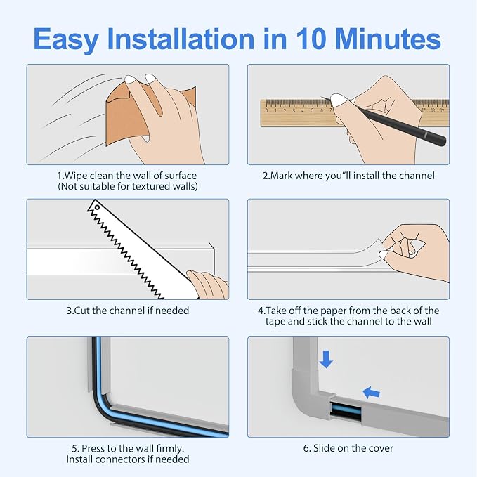 Yecaye Cord Covers for Wires on Wall, W0.95in H0.55in, Medium Cord Organizer - Image 8