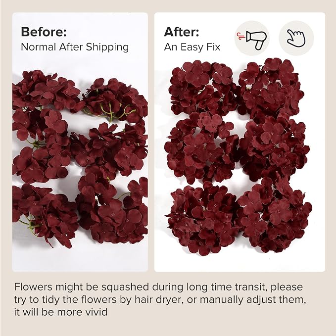 Auihiay 64Pcs Burgundy Hydrangea Artificial Flowers Bulk, Silk Hydrangeas | - Image 8